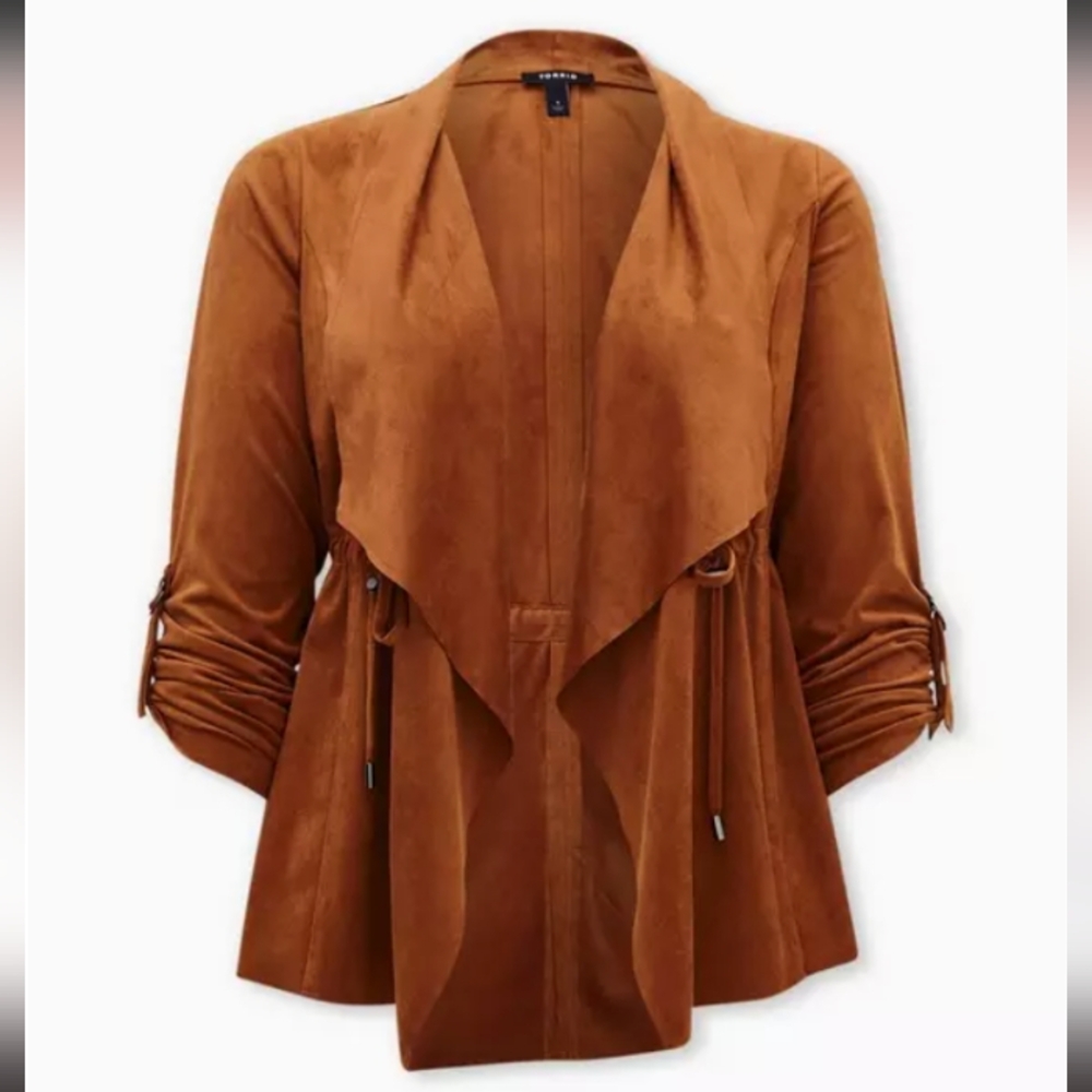 Torrid Faux Suede Drape Front Jacket Sz 1 - Picture 5 of 5